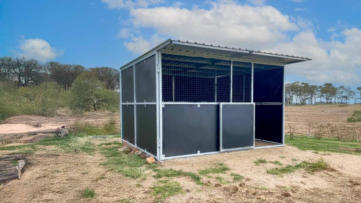 Prefabricated Welded DIY Installed Horse Stable - Frame from 50mm RHS Australian Steel, with full ply panels rear and sides, and ply mesh combo front.