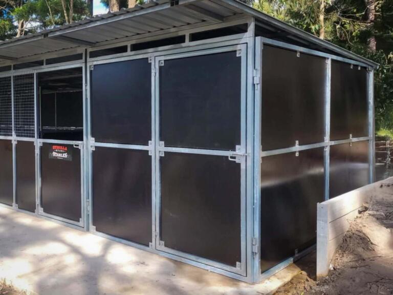 Outdoor horse stable with metal framework