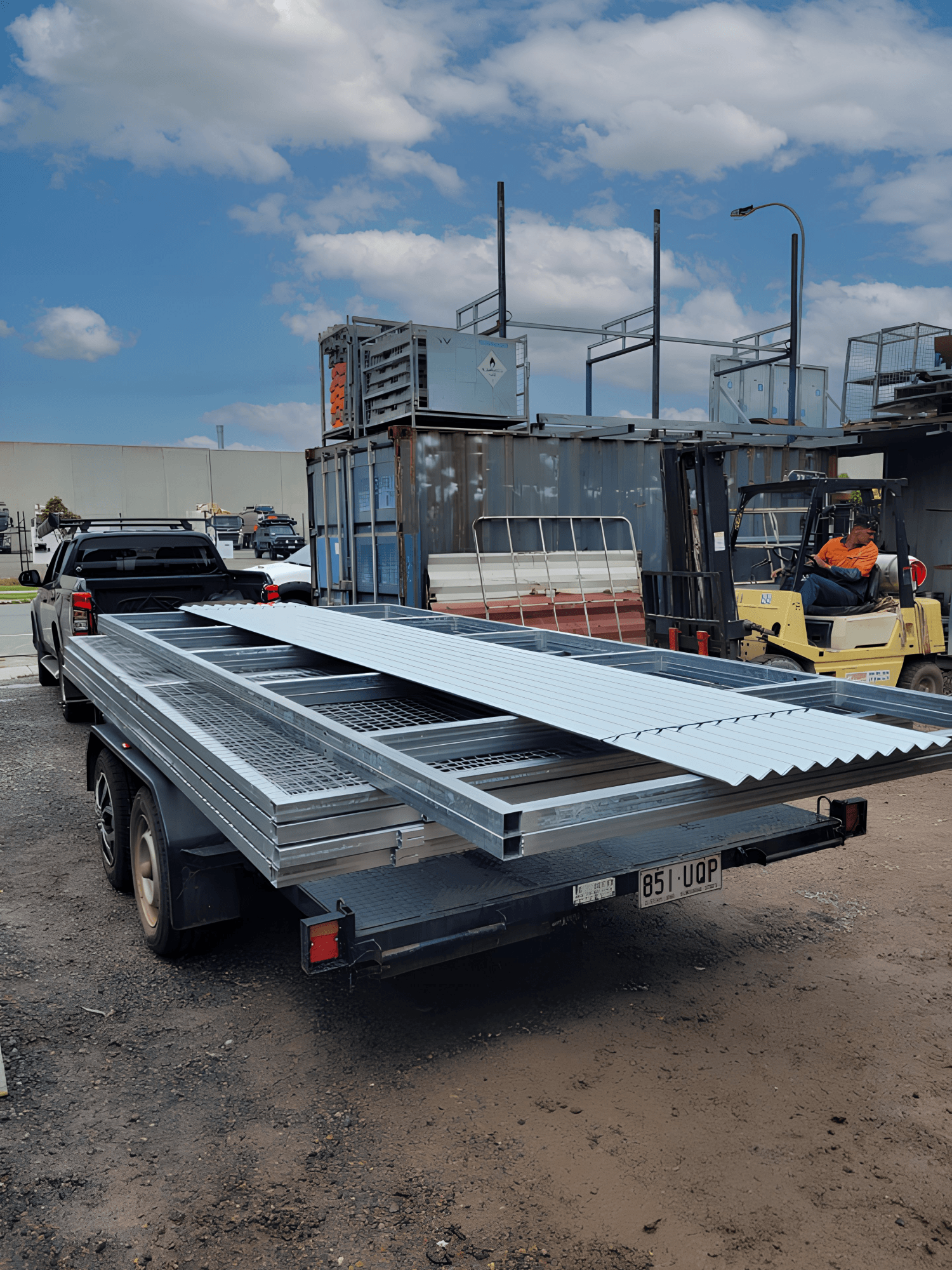 Flatpack stable kit loaded in the Guerilla Steel Workshop ready for delivery