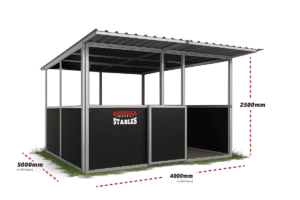 Technical side drawing of a Guerilla Steel stable with dimensions