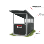 Steel horse stable design with roof dimensions.