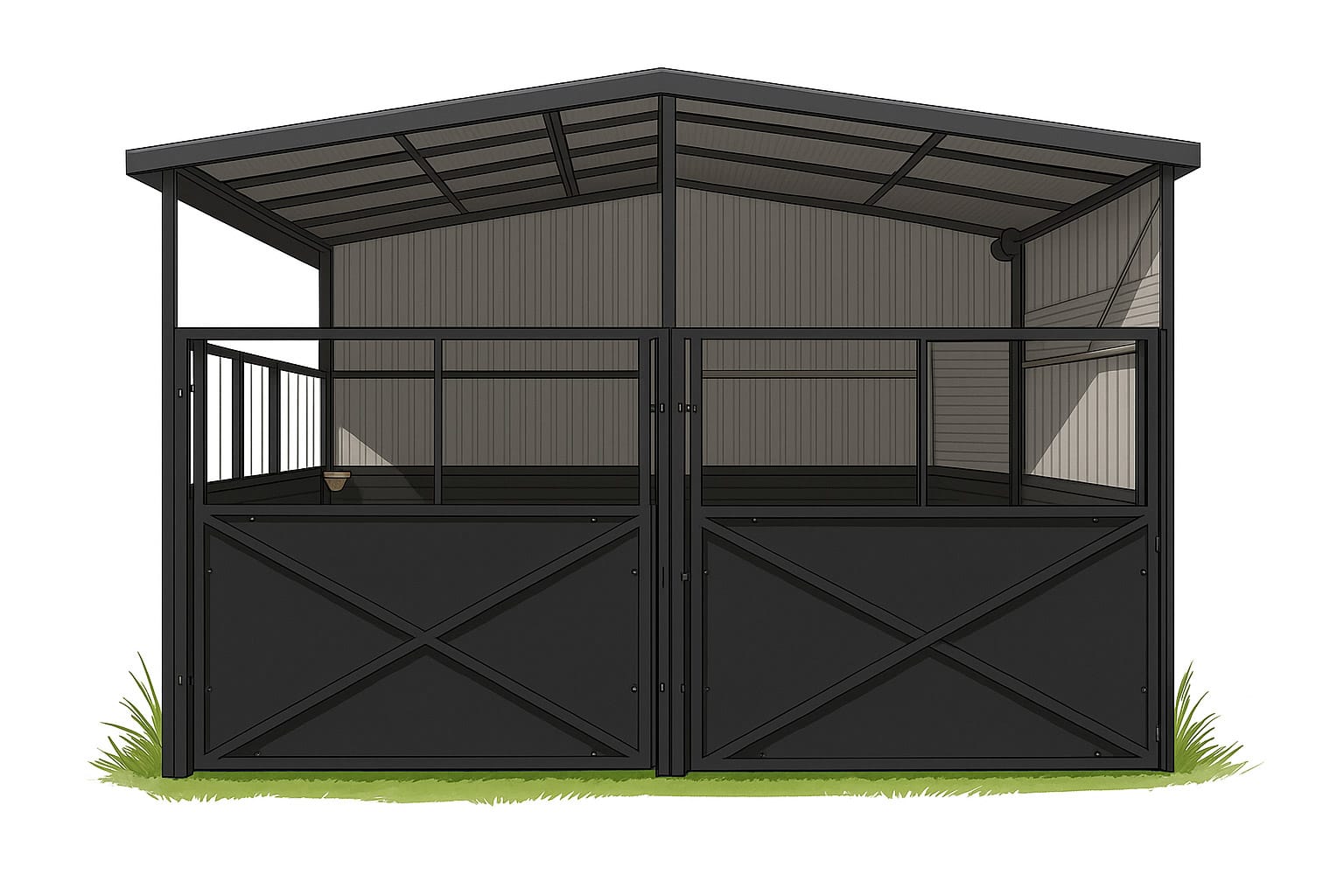 Illustration of a modern horse stable front view.
