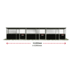 Large horse stable, 12,000mm by 4,000mm dimensions.