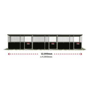 Large horse stable, 12,000mm by 4,000mm dimensions.