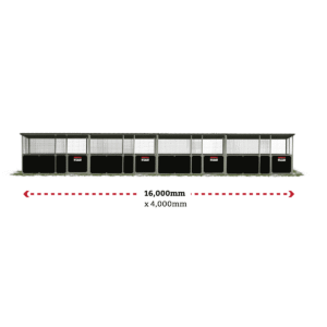Horse stable dimensions: 16,000mm by 4,000mm.