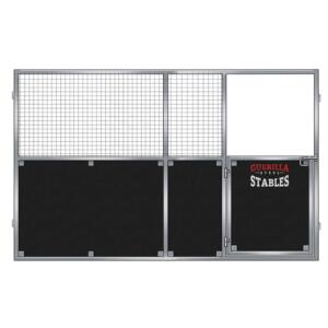 Steel horse stable partition with mesh panel.