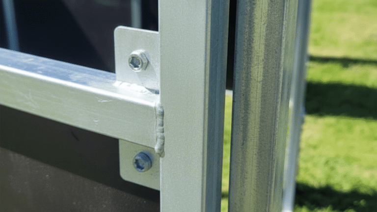 Close-up of a metal bracket outdoors.