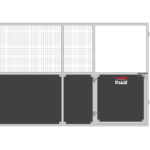 4m x 2.4m stable front panel with half-height swing door, lower ply kick board and upper mesh ventilation section.