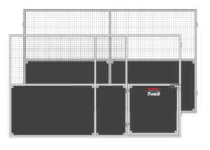 Corner Retrofit Stable Panel Kit, Set of modular stable panels including front panel with half door and matching side wall panels.