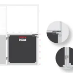 Close-up of half-height stable door with secure latch and welded steel frame construction.