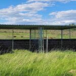 galvanised steel frame horse shelter with welded RHS posts and mesh wall panels