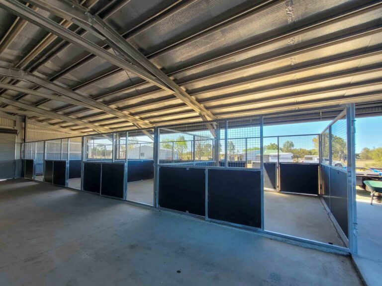 horse stable with dual access gate from breezeway and paddock side