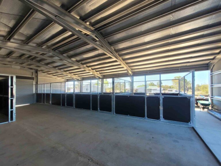 large 5x5 horse stable bay with steel frame and ply kick panels