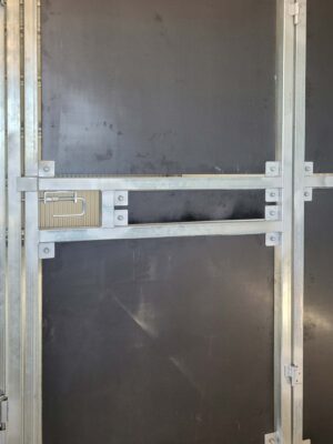 heavy duty recessed latch on steel horse stable gate with ply panel