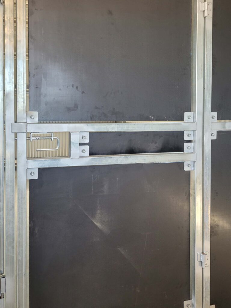 heavy duty recessed latch on steel horse stable gate with ply panel