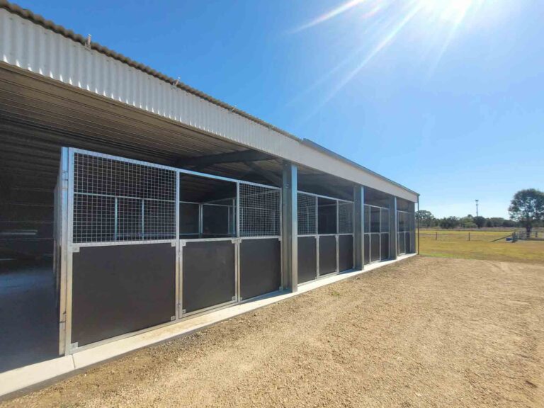 indoor horse stable retrofit inside steel shed with galvanised steel stable panels