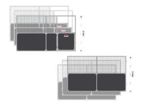 3 bay indoor horse stable retrofit kit with steel panels ply kickboards and mesh upper sections diagram