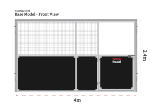 Technical Illustration with dimensions for 4x4m base model built front view