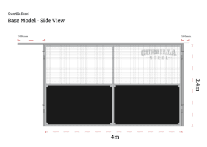 Technical Illustration with dimensions for 4x4m base model built side view