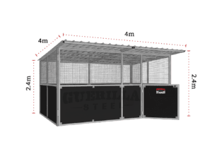 Technical Illustration with dimensions for 4x4 Single Bay Stable