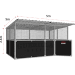 Technical Illustration with dimensions for 5x5 Single Bay Stable