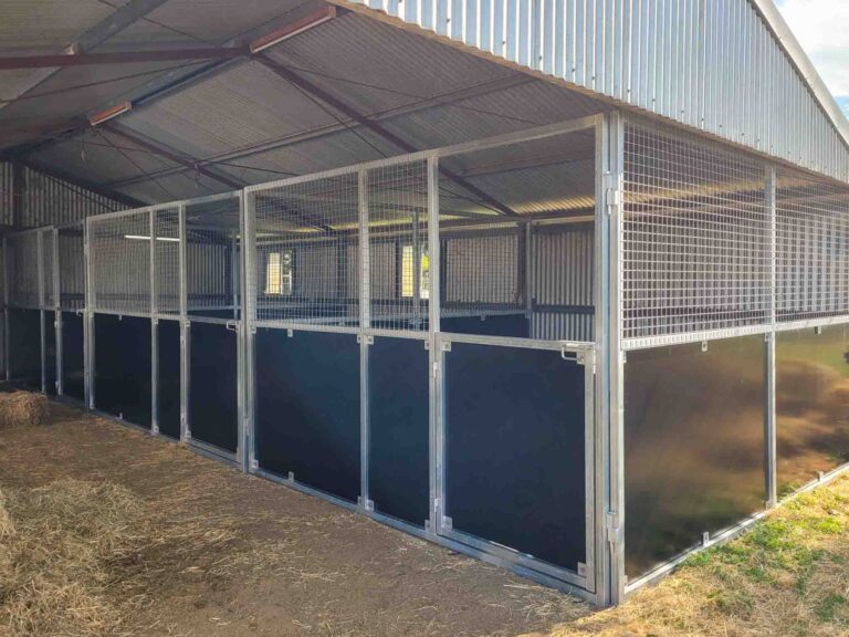 modular indoor horse stables with 4x4 stalls ply kickboards and mesh upper panels