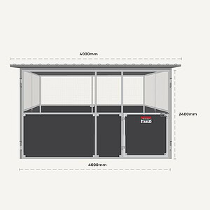 Heavy-duty single bay 4m front stable kit in galvanised steel with 900mm front overhang and 2.4m flat roof
