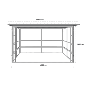 Heavy-duty galvanised steel paddock shelter with 2-rail cattle rail panels and open front design