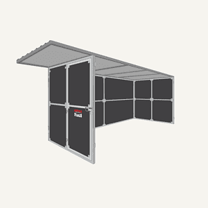 Regular adjoining tack or feed room modular addition built off existing bay with lockable door and roof sheeting