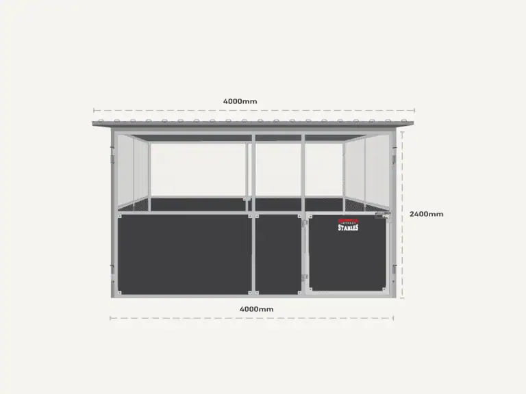 4m single bay horse stable front view with galvanised steel frame and mesh panels