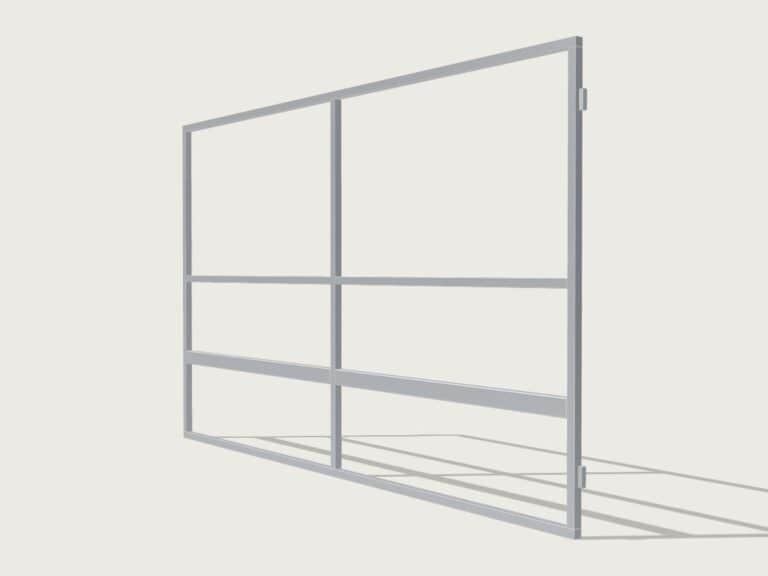 Guerilla Steel Stables rear panel, 4000 × 2400 mm, galvanised 50×50 SHS frame, 2 rail (100×50 rails), open upper.