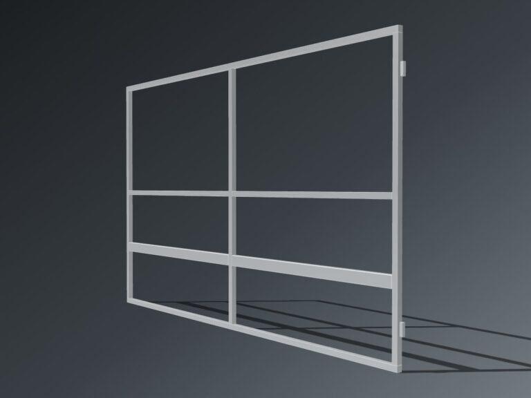 Guerilla Steel Stables rear panel, 4000 × 2400 mm, galvanised 50×50 SHS frame, 2 rail (100×50 rails), open upper.