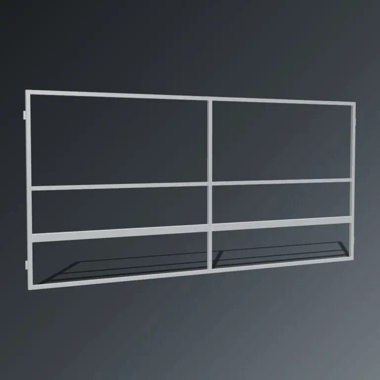 Guerilla Steel Stables rear panel, 5000 × 2400 mm, galvanised 50×50 SHS frame, 2 rail (100×50 rails), open upper.