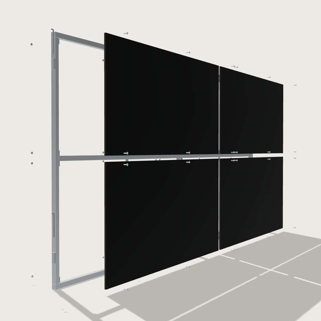 Guerilla Steel Stables rear panel, 5000 × 2400 mm, galvanised 50×50 SHS frame, full ply infill.
