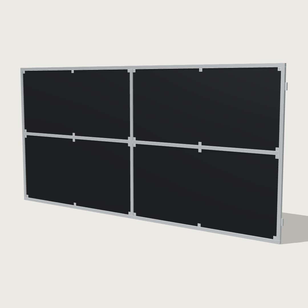 Guerilla Steel Stables rear panel, 5000 × 2400 mm, galvanised 50×50 SHS frame, full ply infill.