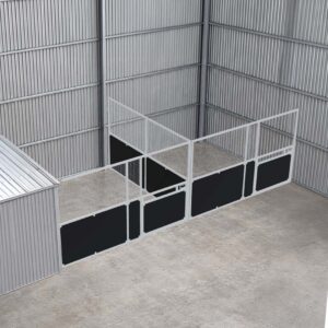 twin bay horse stable panels fitted inside an 8m wide shed retrofit