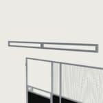 Guerilla Steel Stables standard base stable, 4 × 4 m inside, galvanised 50×50 SHS panels with black ply lower, welded mesh upper, 1500 × 1200 mm swing gate with slam latch, high airflow raisers lifting the front of the roof 200 mm.