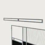Guerilla Steel Stables standard base stable, 4 × 4 m inside, galvanised 50×50 SHS panels with black ply lower, welded mesh upper, 1500 × 1200 mm swing gate with slam latch, high airflow raisers lifting the front of the roof 200 mm.