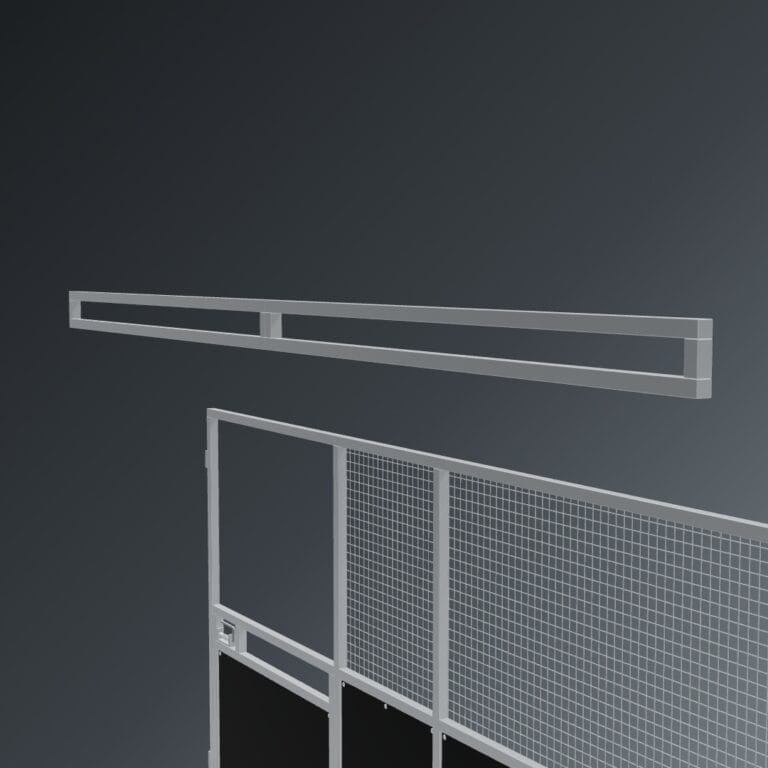 Guerilla Steel Stables extra large base stable, 5 × 5 m inside, galvanised 50×50 SHS panels with black ply lower, welded mesh upper, 1500 × 1200 mm swing gate with slam latch, high airflow raisers lifting the front of the roof 200 mm.
