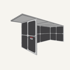 modular tack or feed room adjoining an existing bay with panels gate roof sheeting and lockable door