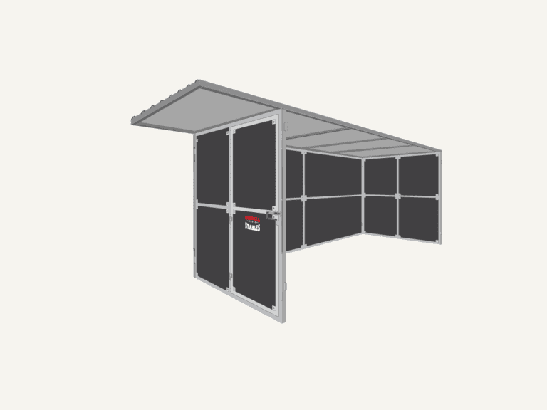 modular tack or feed room adjoining an existing bay with panels gate roof sheeting and lockable door