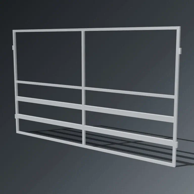 Guerilla Steel Stables end / divider, 4000 × 2400 mm, galvanised 50×50 SHS frame, 3 rail (100×50 rails), open upper.